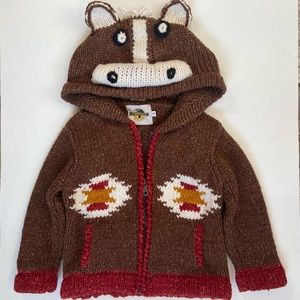 Kids Wool blend zip up horse sweater
